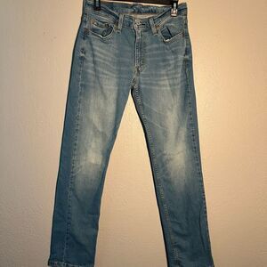 Levi's 514 Blue Slim Straight Leg Jeans Distressed Look SZ 29/32 Denim Zip Faded